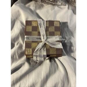 Tiramisu Drink Coasters Checkered Set Of 4 Mother Of Pearl Multicolor Wood